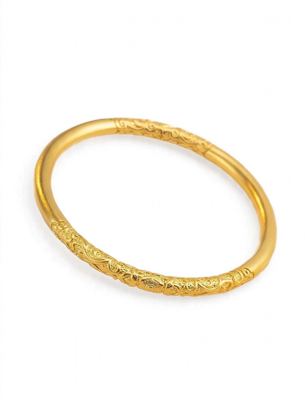 24k Gold Plated Bangle Chinese Wedding Jewelry Dragon Phoenix 60mm